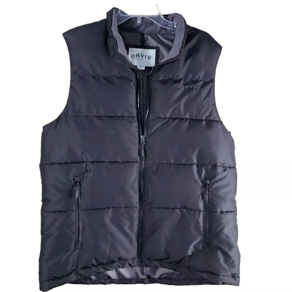 Orvis RipStop Puffer Vest Jacket Mens Medium Black Quilted Insulated